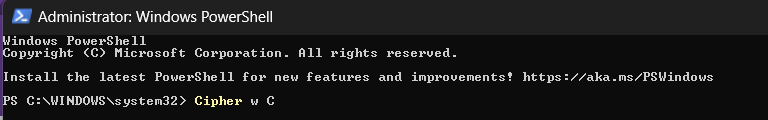 command Cipher w C in opened powershell windows