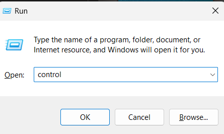 command Control to open Control Panel