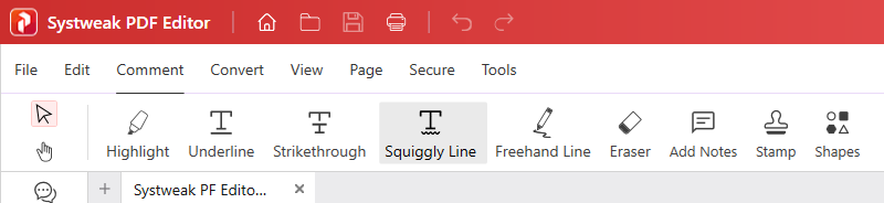 Comment tab - Systweak PDF Editor