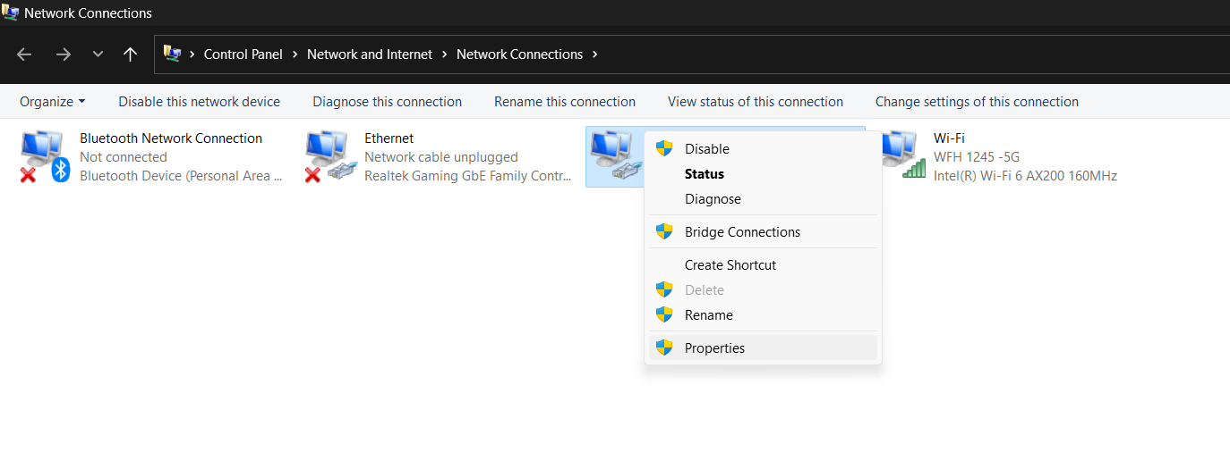 connected VPN properties