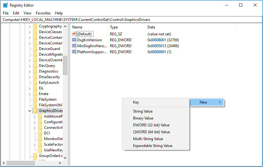 context menu New option