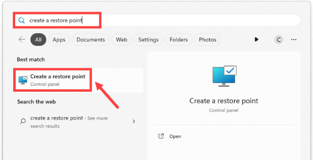 Create a restore point typed