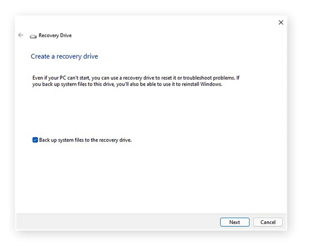 create recovery drive