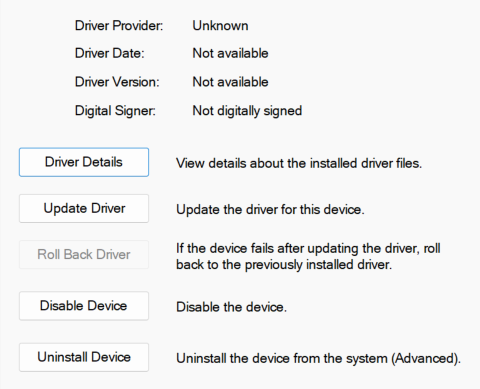 Device Manager properties