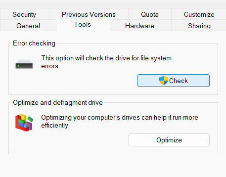 Disk Check tool