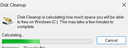 Disk clean up calculating process started