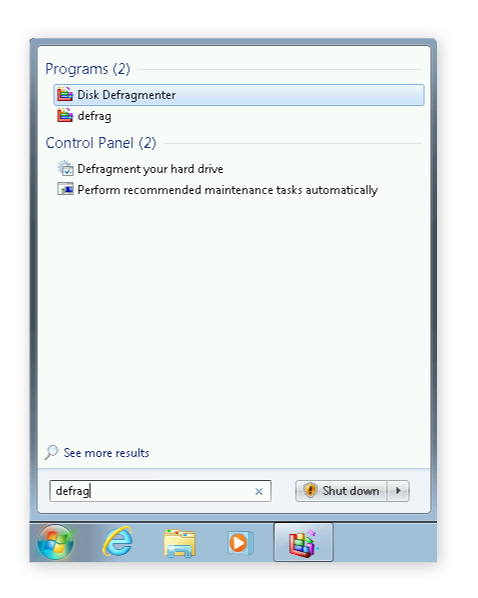 disk defragmenter option in windows 7