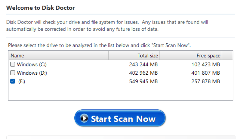 disk doctor welcome screen