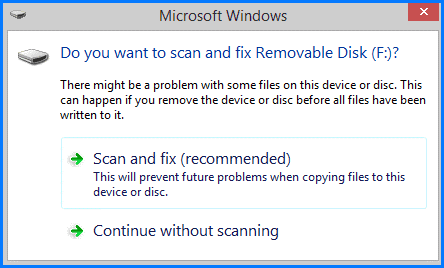 Do you want to scan and fix Removable Drive option