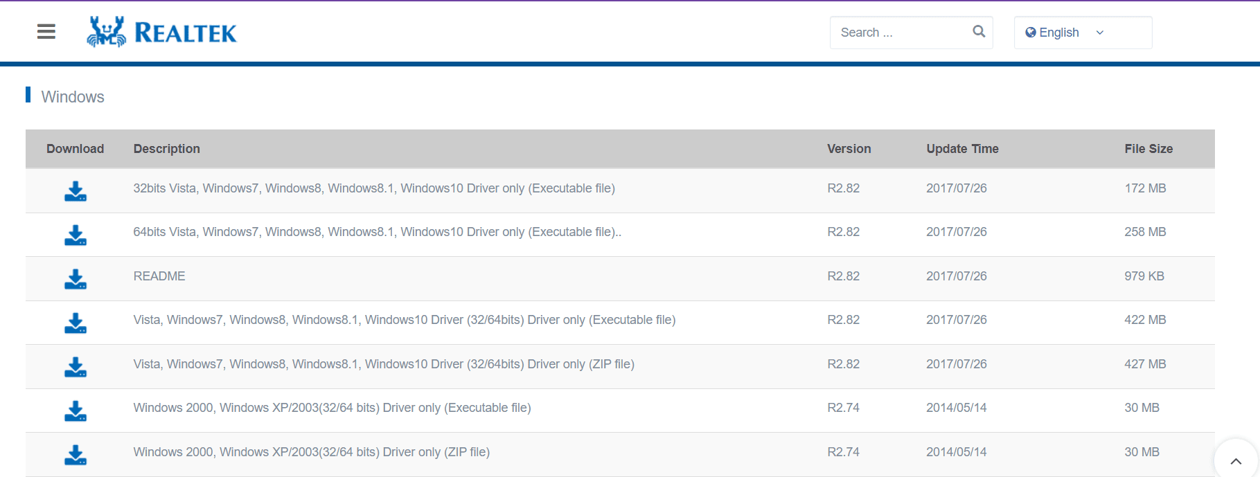 download drivers- Realtek official website