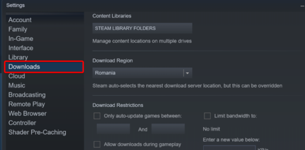 Download option in Steam Settings