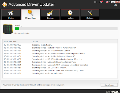 driver scanning process started