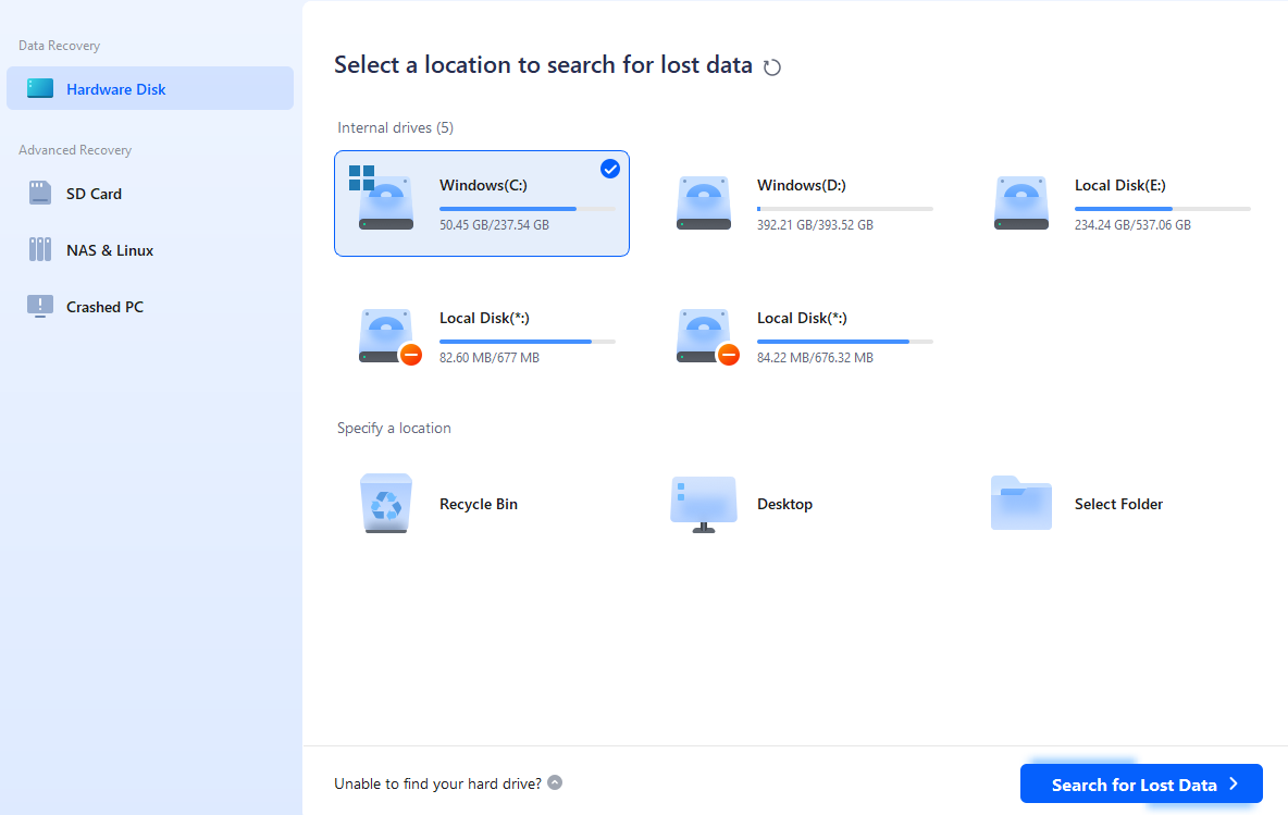 EaseUS Data Recovery New Screenshot