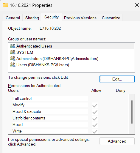 Edit option to change permissions
