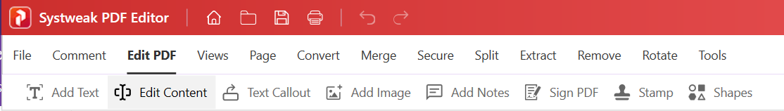 Edit Tab- Systweak PDF Editor