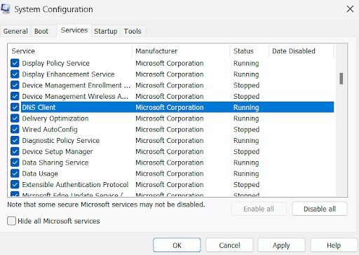 enable the previously disabled DNS client