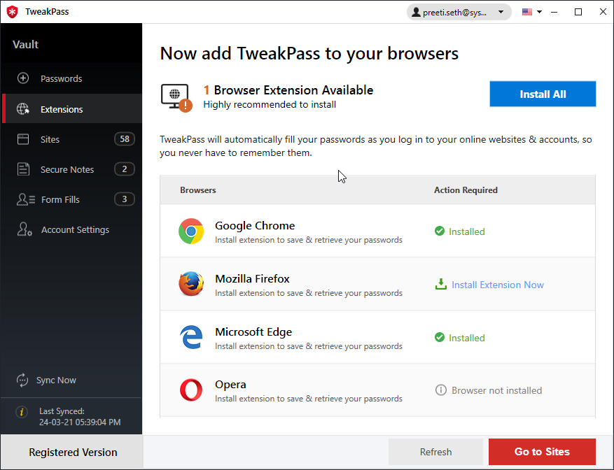 enable tweakpass chrome extension