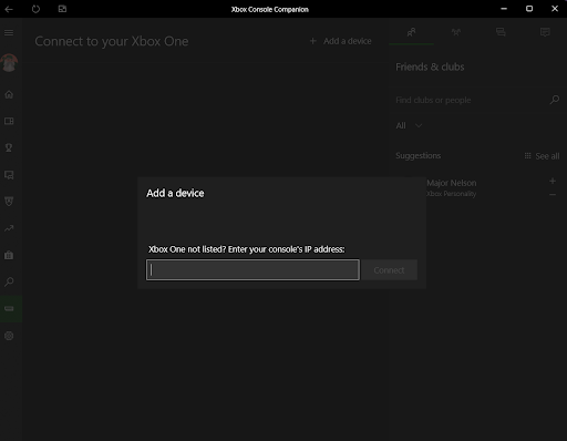 enter IP address to connect your Xbox One