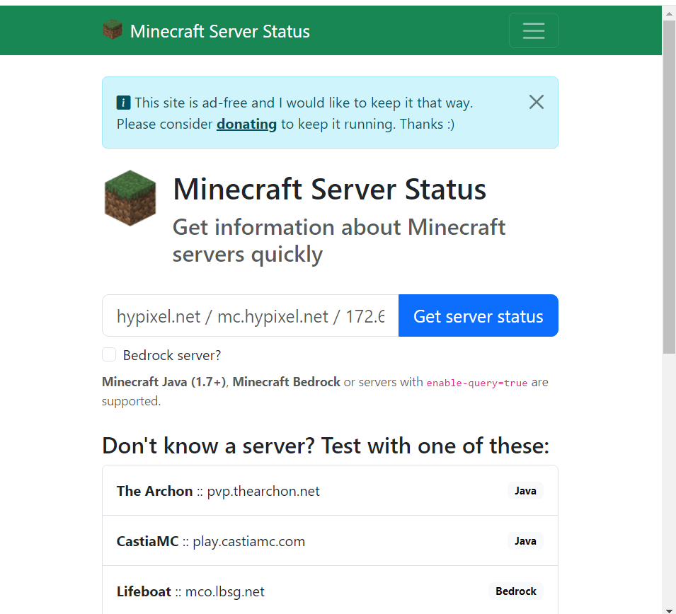 Enter server IP -click Get Server Status