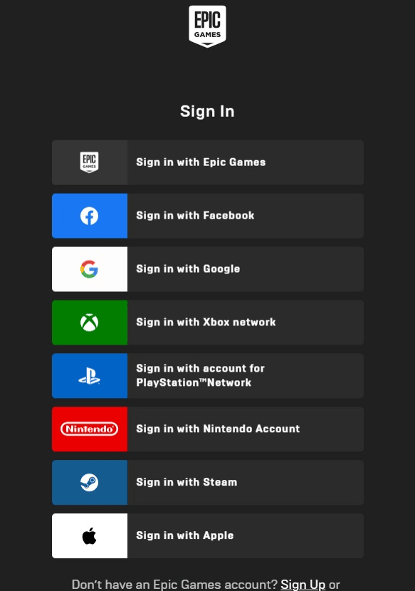 Epic games launcher sign in