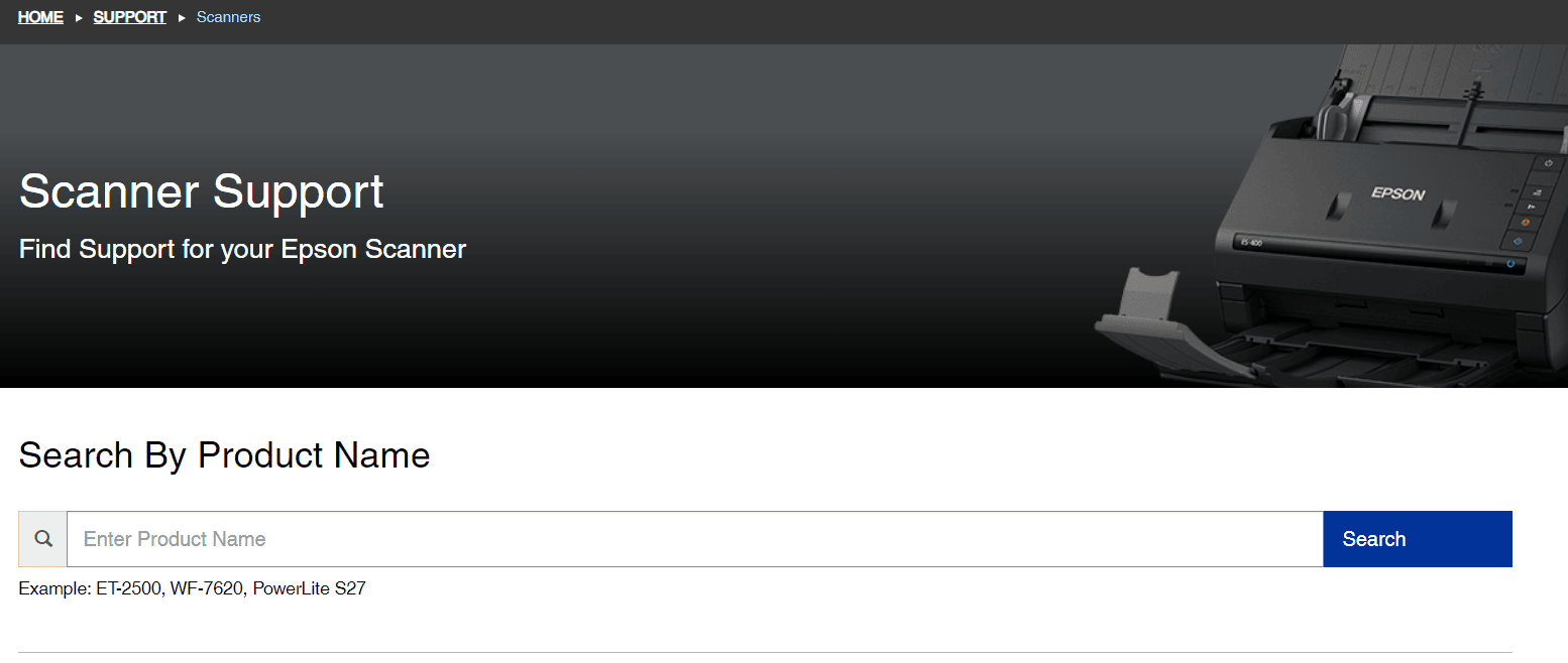 Epson website - support section