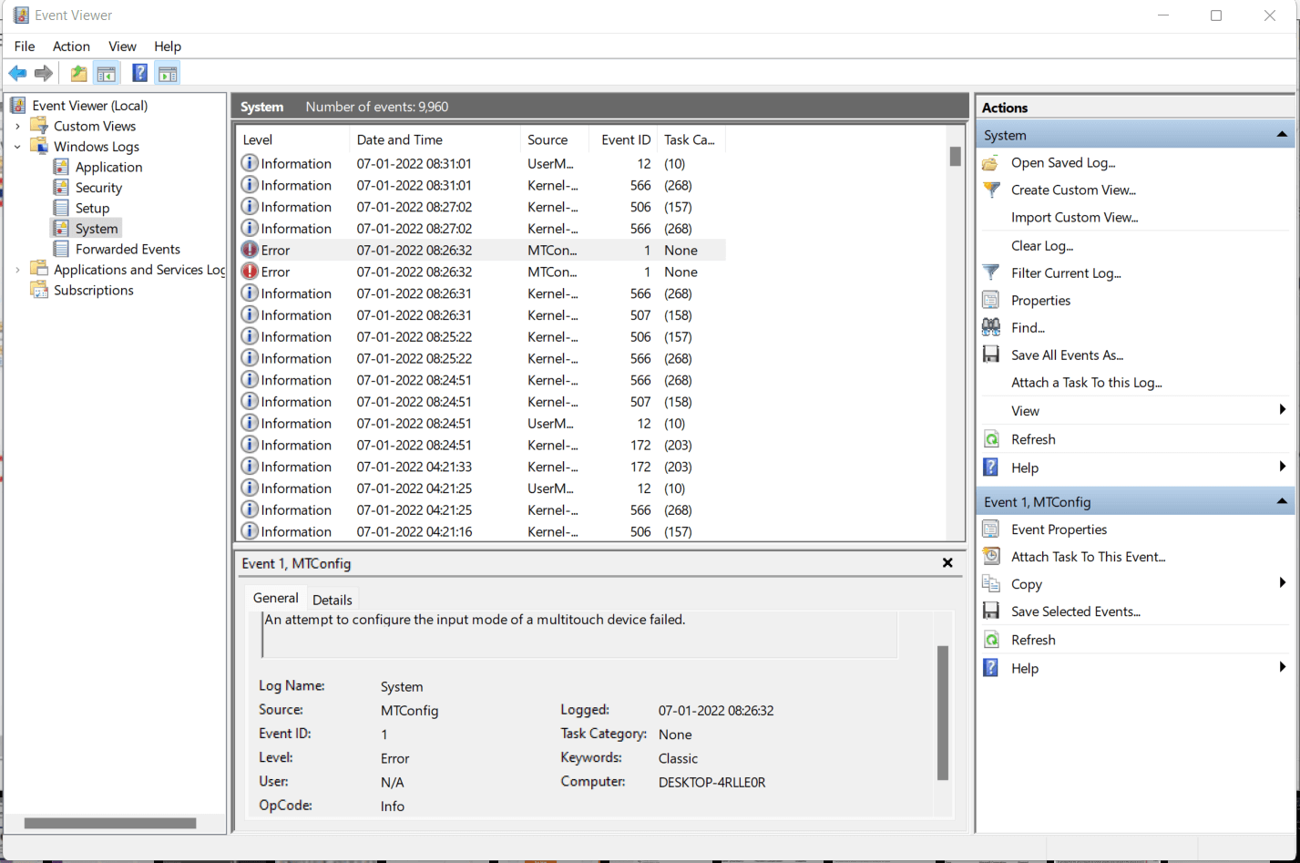 Event Viewer window