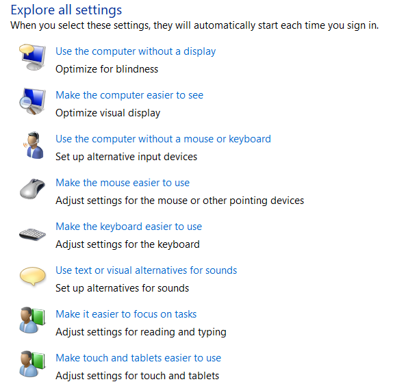 explore all settings option