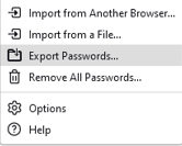 Export Passwords selected
