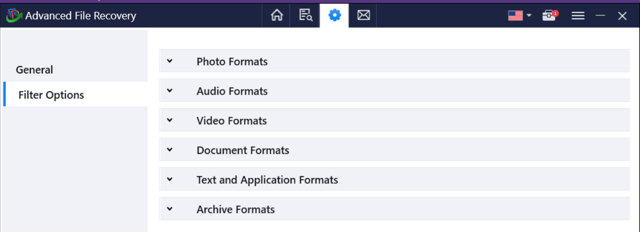 Filter Option - Advanced File Recovery