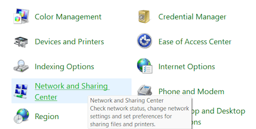 find Network & Sharing Center
