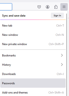 Firefox browser Password option