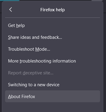 Firefox help option