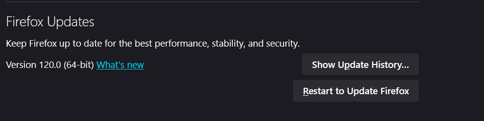 Firefox Updates section