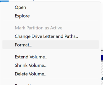 Format option after right clicking disk drive