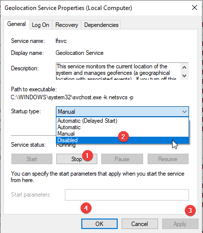 Geolocation service properties