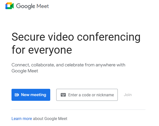 Google Meet- New meeting option