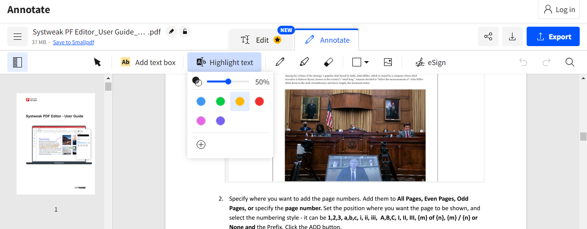 Highlight text option