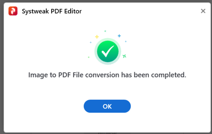 images to pdf conversion completed - systweak pdf editor