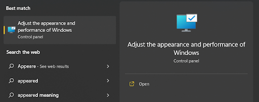 In start menu search for appearance and performance of windows to expand virtual memory allocation