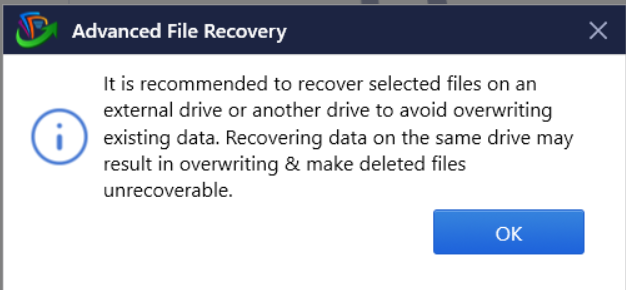 instant prompt to guide where to save recovered files