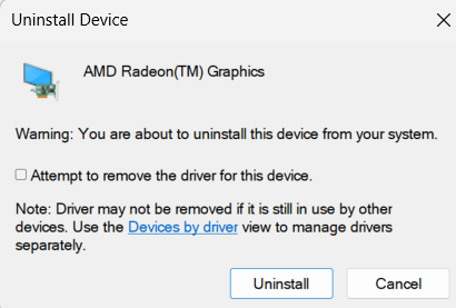 instructions on screen to uninstall device