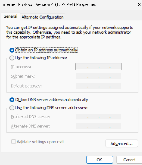 Internet protocol version 4 - Obtain DNS server address automatically option