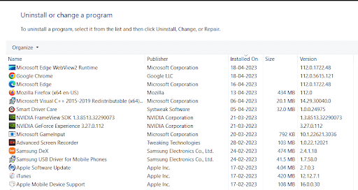 list of all installed programs
