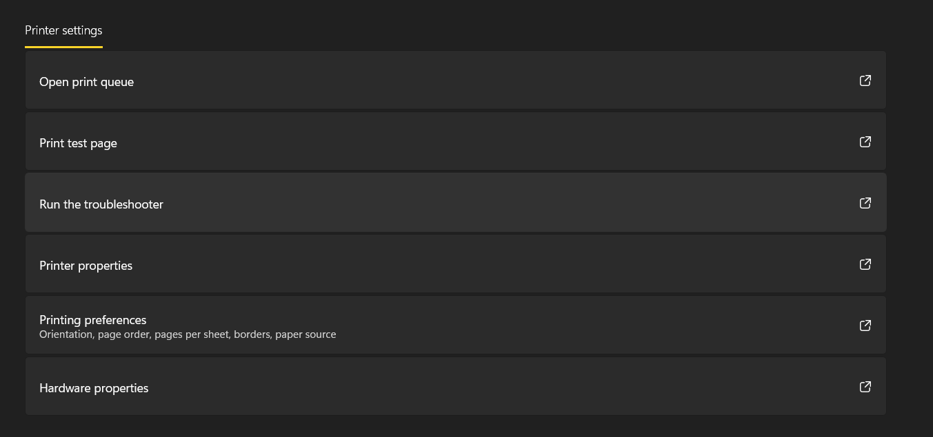 list of opened devices in printer setting