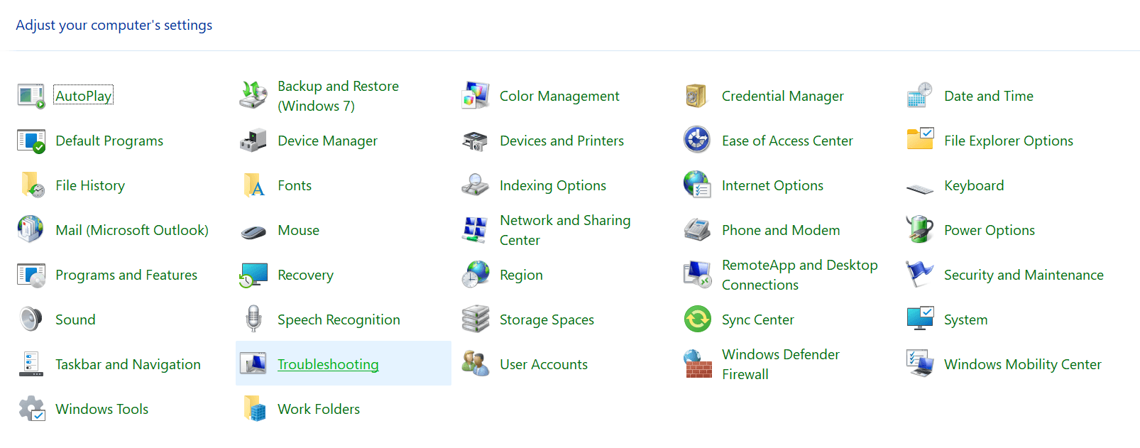 look for troubleshooting option