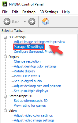 Manage 3D Settings