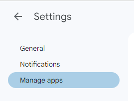 Manage apps option