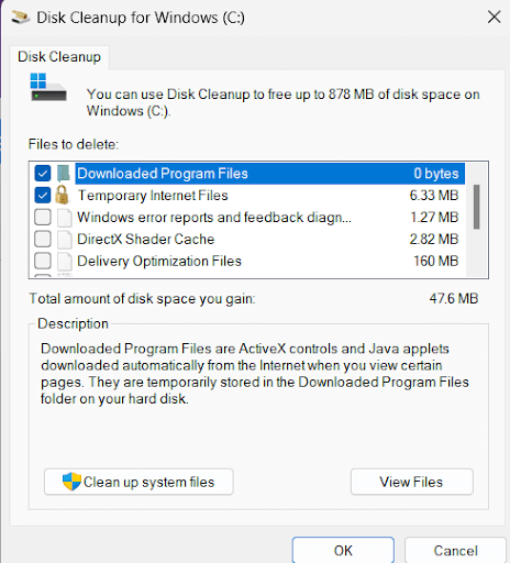 mark the files you want remove from system