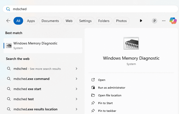 mdsched typed in search box