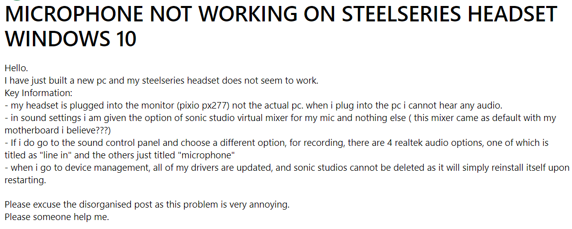 microphone not working on steel series headset user comment